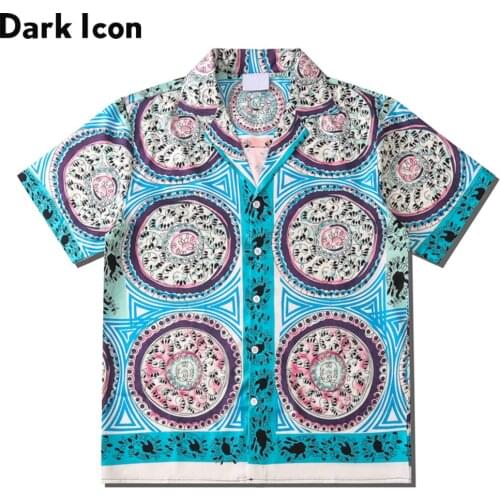 Dark Icon Full Printed Hawaiian Shirts Men Vintage Mens Shirt Summer Holiday Beach Style Shirt for Men