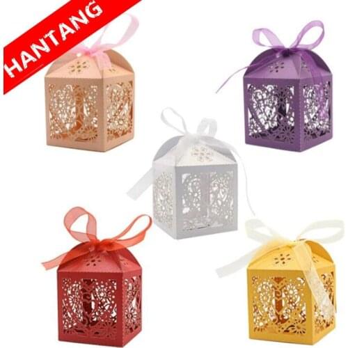 10 Stks/set Love Heart Laser Cut Hollow Carriage Dragee Dragees Dozen Snoep Met Lint Baby Shower Wedding Party Supplies 5Z