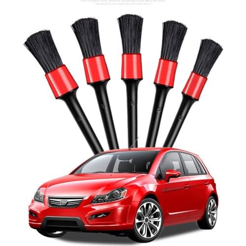 Wheel Brush Car Cleaning Kit -Long Soft Bristle Tire Brush and 5 Different Sizes Boar Hair & Synthetic Fiber Detail Brushes