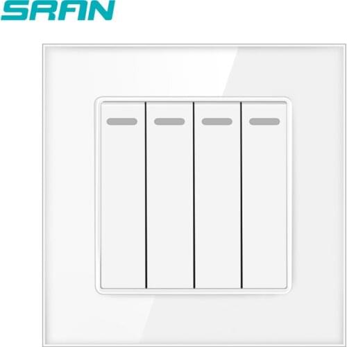 SRAN UK light switches 4 gang 1way crystal tempered glass household appliance wall power switch White/black/gold A610-41