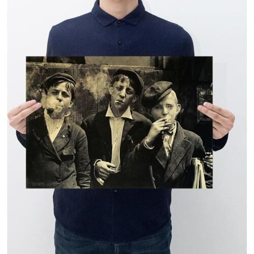 Posters Black and White Figure Painting Smoking Boy Canvas Wall Art Home Room Decor Retro Vintage Picture Frameless