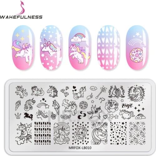 WAKEFULNESS Unicorn Pattern Nail Stamping Plates Stainless Steel Nail Stencil for Nail Art Templates Manicure Nail Stamp Tools