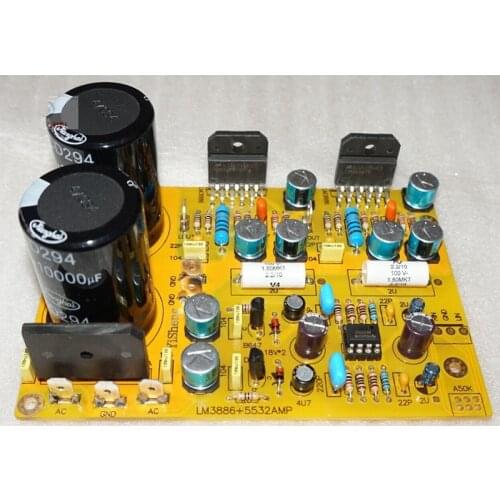 KYYSLB 60W*2 Power Amplifier Board HiFi Power Amplifier LM3886+NE5532 Pre-stage Combined Power Amplifier/kit Finished Board