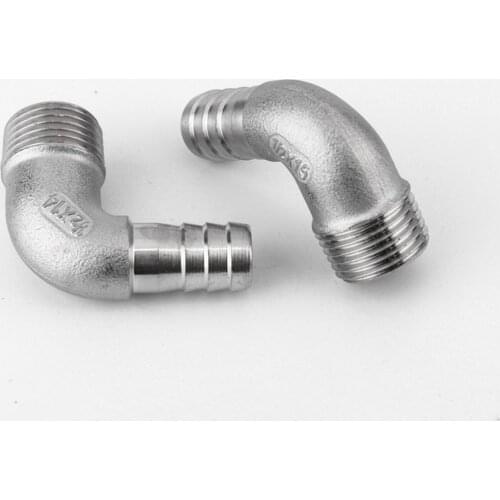 Right Angle Pagoda Elbow 90 Degrees 1/4 1/2 1" BSPT Male x Hosetail Barb Connector 304 Stainless Steel Water Heating Accessories