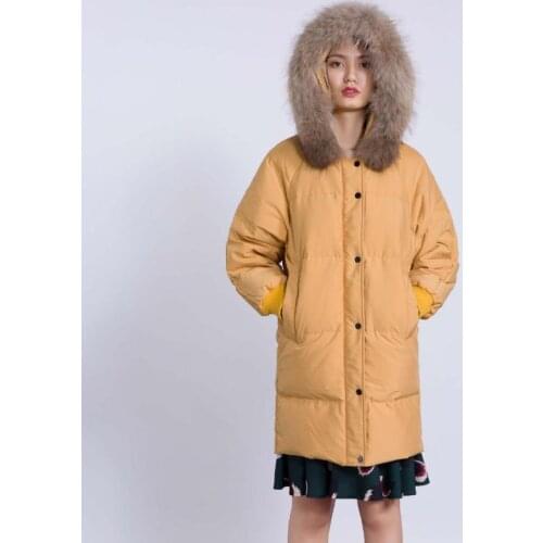 Winter fashion brand thick warm fluffy duck down coat female single breasted big real fur collar hooded warm down jacket wq122