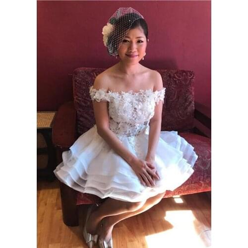 Romantic Homecoming Dress Off The Shoulder Lace Appliques Prom Backless Organza Tiered Cocktail Dress Custom Made