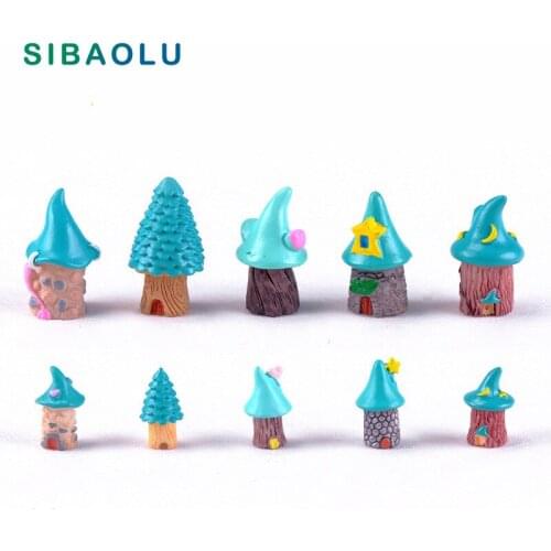 Christmas Blue Tree House Miniature Figurine DIY Accessories Doll building home Decoration Simulation plastic Play house toys
