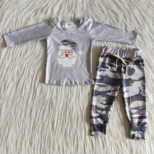 RTS baby Toddler Boys Gray Shirt and long pants camo clothing sets Santa Claus Print Christmas boutique outfits