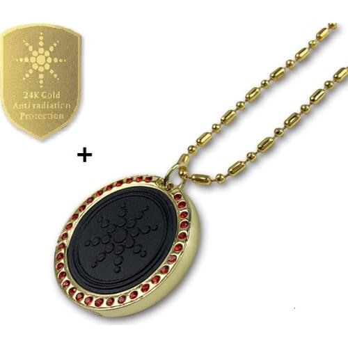 Anti Radiation EMF Protection Pendant Gold Chain Necklace Health Jewelry for Women Men with 6 Cell Phone Stickers EMF Protection