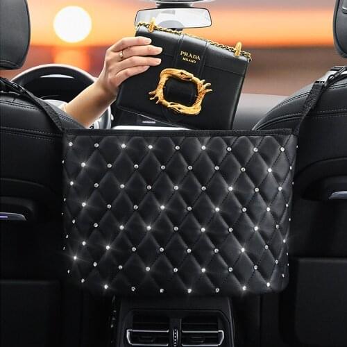 Diamond Rhinestone Car Storage Bag Seat Back Organizer Multi-Pockets Large Capacity Bag Automotive Goods Interior Accessories