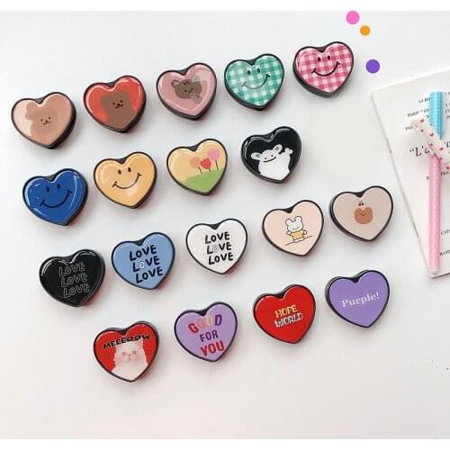 Cute Cartoon Plain Love Heart Universal Phone Foldable Holder Expanding Phone Stand Socket Finger Grip for iPhone 11 7 8 plus