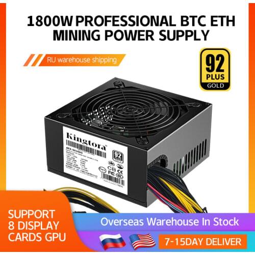 Kingtora For Ethereum Professional Rig Miner Bitcoin High Efficiency 1800W Mining 92 PLUS Platinum Power Supply 8 GPU