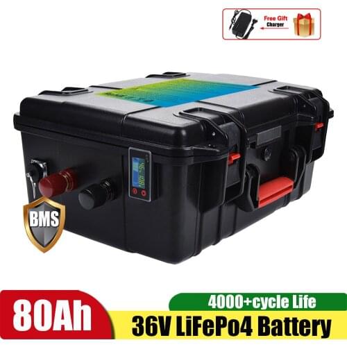 Waterproof Lifepo4 battery 36V 80Ah 60Ah with BMS for 80lbs 112lbs trolling motor sea fishing boats +10A charger