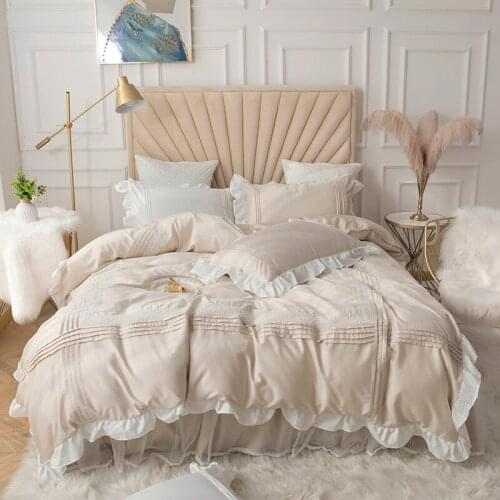 High-end Lace Ruffles Princess Quilt/Duvet Cover Bedspread Bed Skirt Pillowcases Cotton 4pcs Home Textile Bedding Sets Luxury