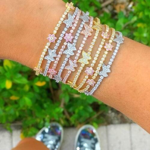 High Quality Summer Design Jewelry Gold Filled Pink Tophus Purple Flower Romantic Bracelet Women Girl Delicate Fashion Gift 2021