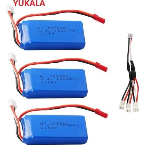 YUKALA Lipo battery 7.4v 1200mAh 2s 30c JST plug for RC car H6C X101 Wltoys V353 V353B V666 V262 A949 A969 A979 K929 Q212