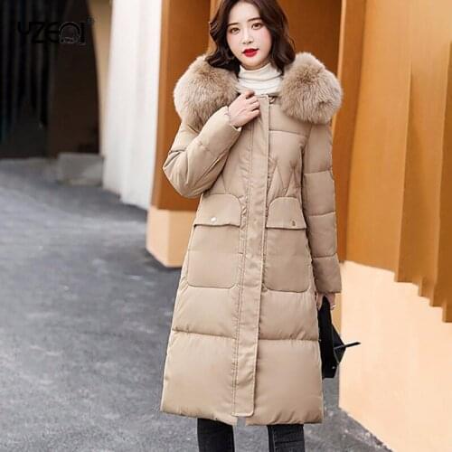 Yzeqi Women Warm Long Coats Parka Fashion Hooded Cotton Padded Jacket Winter Thick Jacket Coat Snow Outwear Down Jackets Female