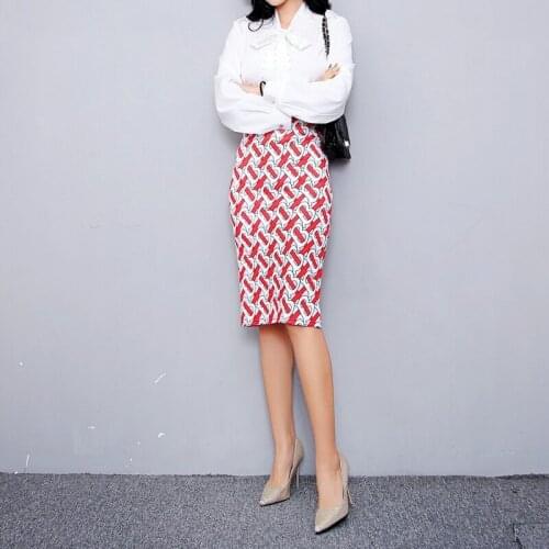 QRWR Office Lady Style Women Summer Skirts 2020 Skinny Bodycon Knee Length Printed Ladies Skirts Sexy Midi Pencil Skirt Women