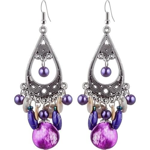 Ladies Vintage Bohemian Shell tassel Dangle Earrings Retro Wing Earrings Boho Gypsy Beachy Ethnic Tribal Festival Jewelry aretes