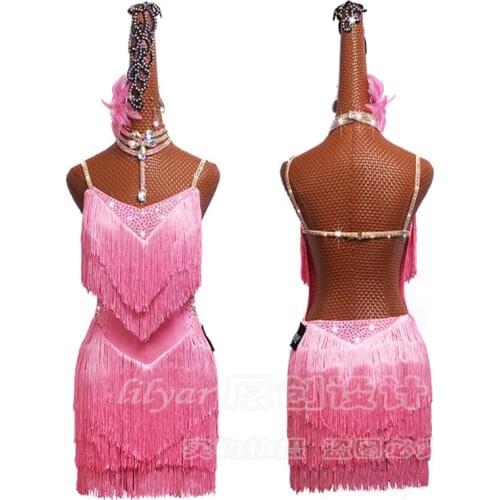 New store sales promotion Latin Dress Top Sale Latin Dance Dress Women Pink Club Party Dancer Singer Entertainer Fringe Tassel