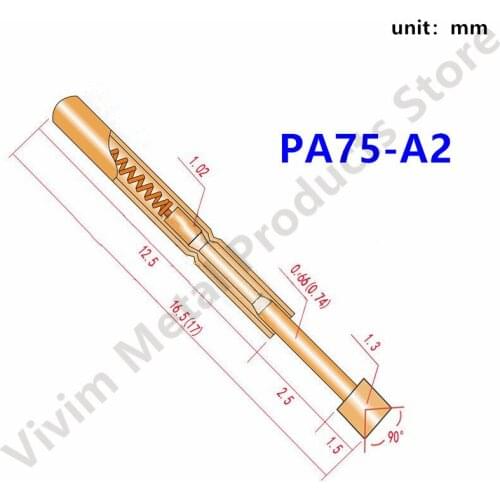 100 PCS Brass Spring Test Probe PA75-A2 Durable Brass Test Probe Sleeve Length 16.5mm Household Convenient Gold Plated Test Tool