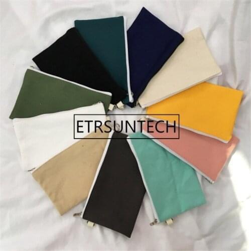 100pcs Coloful blank canvas zipper Pencil cases pen pouches cotton cosmetic Bags makeup bags Mobile phone clutch bag organizer