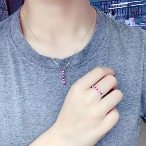 100% Natural and Real Natural real red garnet luxury style jewelry set 1pc ring 1pc Pandant 925 sterling silver