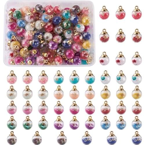 102Pcs/Box Transparent Glass Globe Pendant Charms With Resin Rhinestone Beads Conch Shell Filler Inside For Jewelry Making