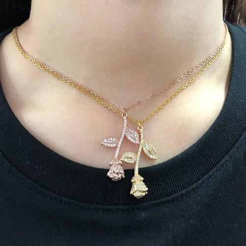 2021 New Beauty and the Beast Jewelry 3D Crystal Rose Pendant Necklaces For Women Party Wedding Choker Lovers Gifts For Babygirl