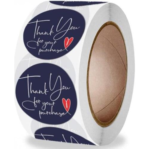 500pcs Blue Thank You for Your Purchase Sticker Labels with Red Heart for Small Business, Gift Bags, Shipping Mailer Stickers