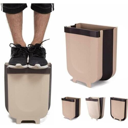 8L Waste Bin Hanging Trash Cabinet Door Toilet Waste Storage Wall Mounted Folding Bathroom Trash Can Kitchen Foldable Gold