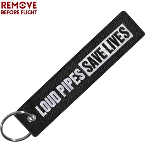 Remove Before Flight Embroidery Keychain Motorcycle Car Key Chain Loud Pipes Save Lives Special Key Fobs Luggage Tag Label Chain