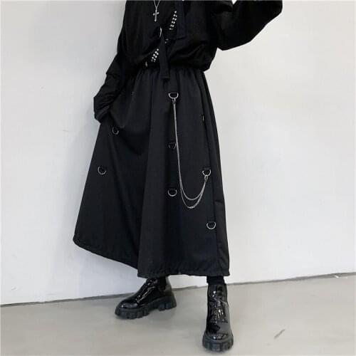 2021 Male Japan Style Streetwear Hip Hop Gothic Punk Trousers Men Metal Chain Causal Loose Casual Straight Black Wide Leg Pant