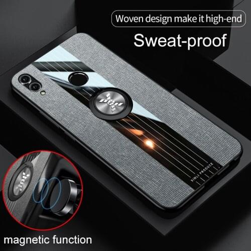 Luxury Cloth Glossy Phone Case for Huawei Honor Play Back Covers Ring Holder Stand Shockproof Armor HonorPlay 6.3 Protective Bag
