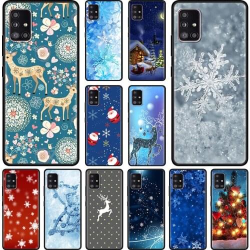 Black Case For Samsung A51 A21s A71 A12 A31 A52 A41 A32 A02 A11 Soft For Galaxy A72 A32 A42 A01 Fashion Christmas Snowflake Deer