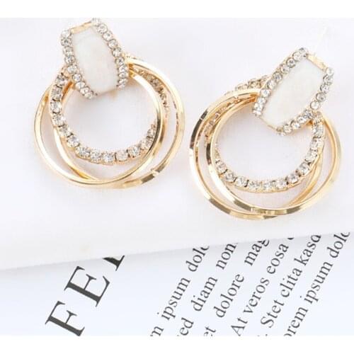 CRLEY Round Stud Earrings Multi Layer Gold White Circle Fashion Jewelry Elegant Crystals Jewelry Earrings For Women wholesale