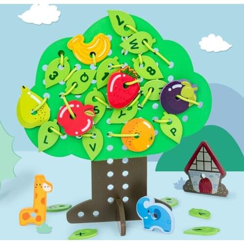 Wooden Lacing Toy Toddler Fine Motor Skill Threading Game Toy for Kids