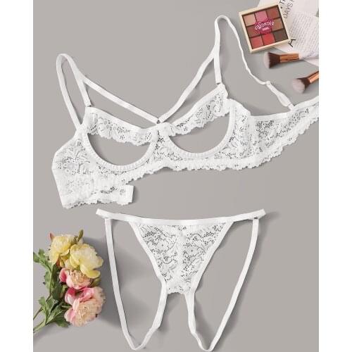 Women Sexy Lingerie Sensual Underwear Lace Bralette Nipple Split Cupless Open Bras Crotchless Sex Panties Temptation Erotic Sets