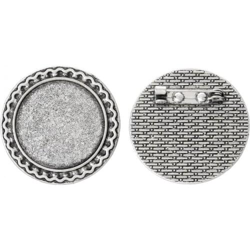 DoreenBeads Retail Cameo Frame Setting Brooches Findings Round Silver Color Cabochon Settings(Fit 25.0mm)3.4cm,10 PCs