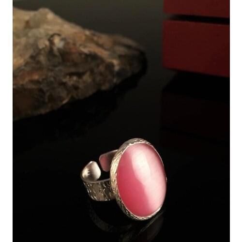Dr Stone Natural Stone Women 'S Cat 'S Eye Stone Silver Plated Ring KRB29 372884497