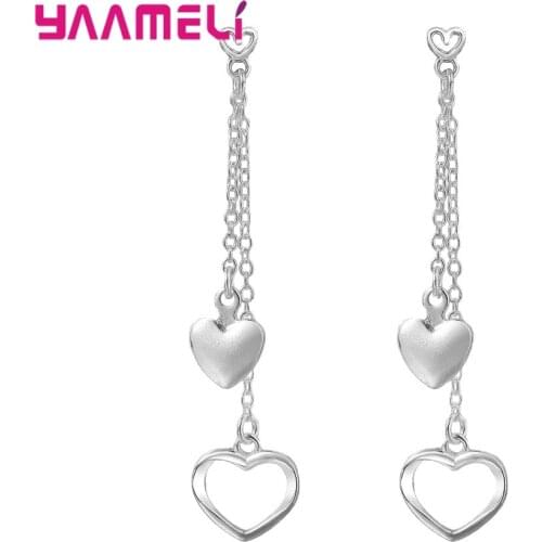 Double Heart-shaped Silver Chain Long Tassel Drop Earring For Women Statement Dangle Earrings Personality Ear Line Jewelry Gift