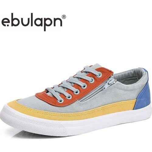 Ebulapn Ventilation Canvas Mens Vulcanized Shoes Spring New Korean Version Tie-strap Flats Breathable Cloth Man Sneaker Shoes