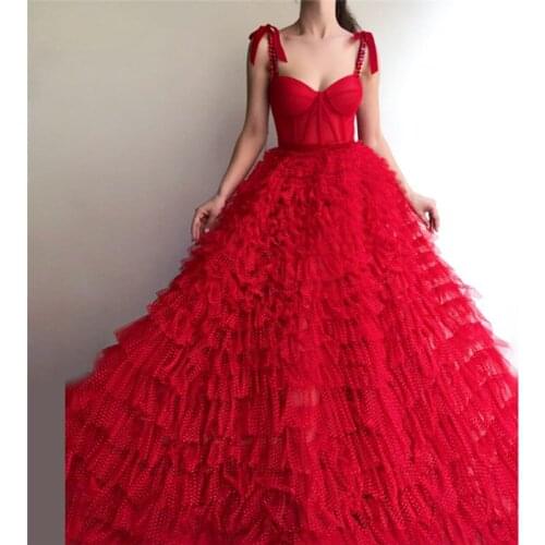 Elegant Tiered Ruffle Tulle Prom Dresses 2019 Custom Tulle A Line Long Evening Gowns High Quality Formal Women Formal Party Gown