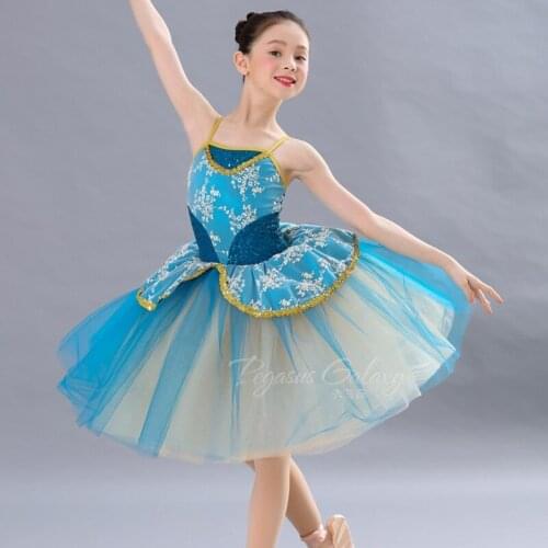 H2697 Girls Ballet Dance Dress Stage Blue Dancewear Children Swan Lake Tutu Dresses Student Professional Performance Clothes