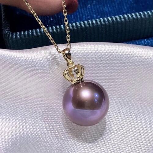 HENGSHENG 10-11mm Edison Charming Purple Natural Freshwater Pearls Pendant Genuine 18K Gold Crown Accessories Women Fine Jewelry
