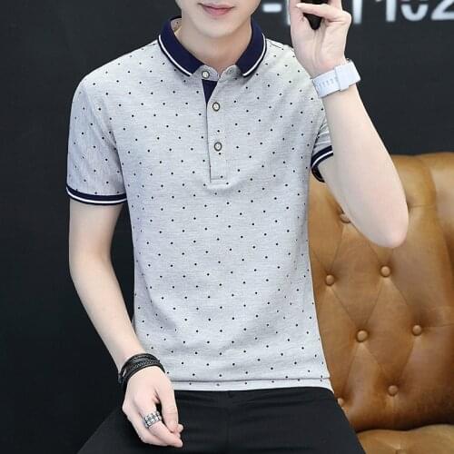 Cotton Mens Polo shirts Summer Polka Dot Polos Short Sleeve Korea Style Fitness Shirts For Men Polo Turn Down Collar Top Tees