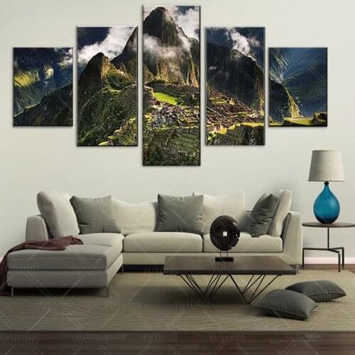Modern living room decoration 5 pieces Machu Picchu Peru mountain picture cloud landscape poster wall art canvas painting