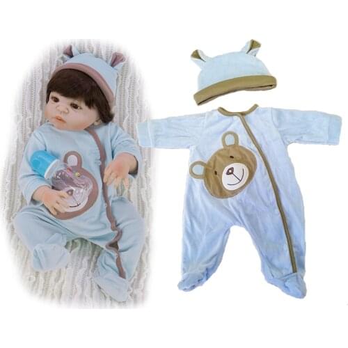 Toddler Kid Baby Boy Girl Clothes blue bear pattern Romper Overall Jumpsuit+soft Hat Outfit Long Sleeve clohing sets Cute bebe