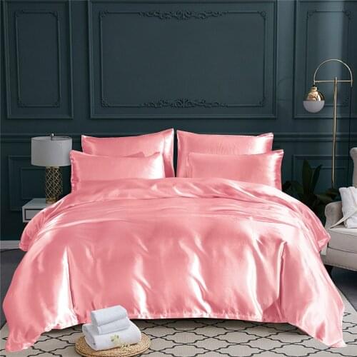 Bedding Set Soft Bed Linens Duvet Cover Simple Fashion Luxury Imitation Silk Solid Bed Sheet Quilt Cover Pillowcase 2-3PCS Pink