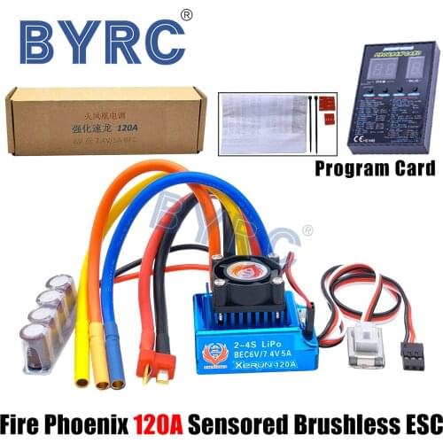 Fire Phoenix RC 120A Sensored Brushless ESC & LED Program Card Combo Set for 1/10 1/12 Buggy Touring Car
